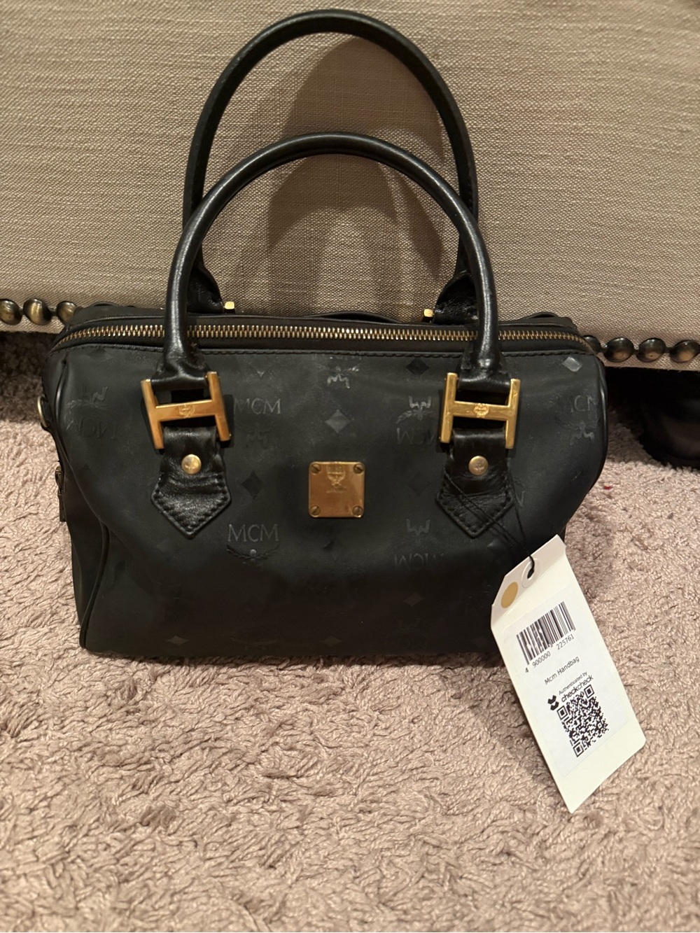 Vintage MCM Black Boston with Gold Hardware and Top Handles